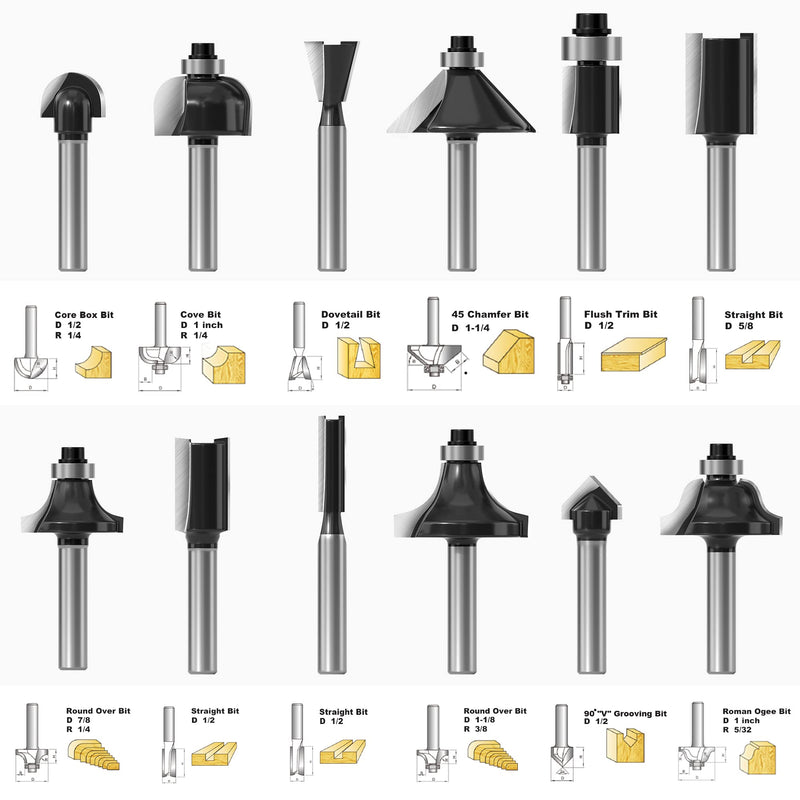 Tungsten Carbide Router Bits Set 1/4 Inch Shank Router Bit Set 1/4 Inch Shank 1/4 Shank