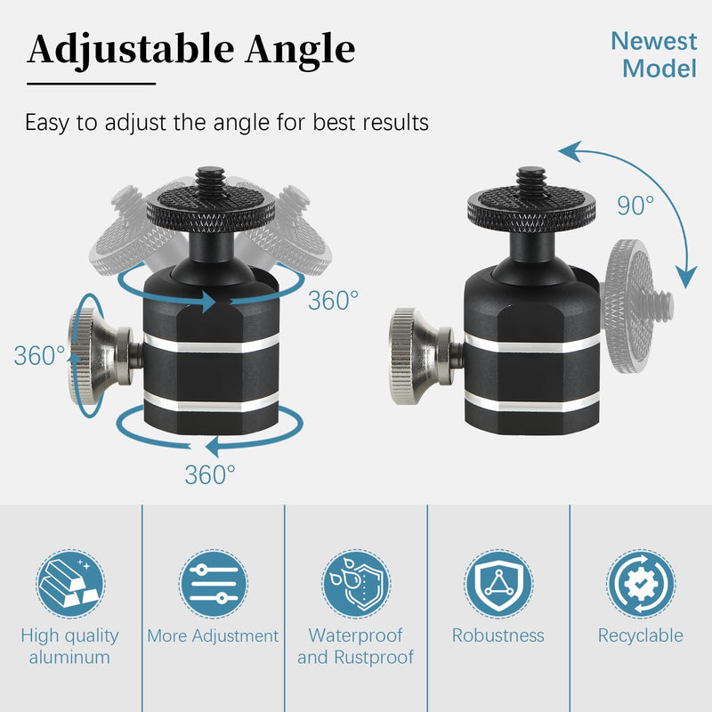 2pcs Mini Ball Heads Universal Metal Tripod Ball Head Camera Screw Mount for Trail- Action- Security Cameras, Loads to 10lbs, Silver 2