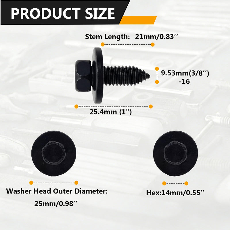 25 PCS Indented Hex Head Sems Body Bolts Hood Hinge to Sheet Metal Bolts 3/8"-16 X 1 for GM 3986997 Metal Fasteners Automotive Body Screws Fender Bolt. (3/8"-16 X 1) 3/8"-16 X 1"
