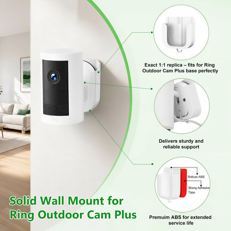 3 Pack No Drill Camera Mount for Ring Outdoor Cam Plus, Easy Installation Mounting Camera Holder with Strong Adhesive Tape or Screws, White Wall Mount for Ring Outdoor Camera