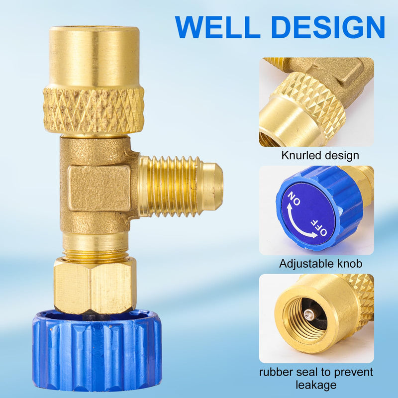 R12 R22 Refrigerant Charging Valve, Safety Flow Control Ball Valve, Brass Low Loss HVAC Fittings for R12 R22 AC Manifold, Mini Split Air Conditioner Tool (1/4'' Male x 1/4'' Female) 1/4'' Male x 1/4'' Female