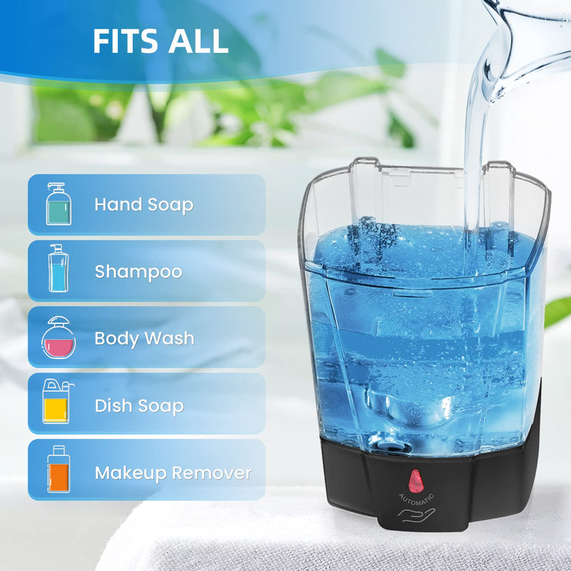 SVAVO Automatic Soap Dispenser Hand Soap Dispenser Wall Mount 600m/21 fl.oz, Touchless Electric Sensor Pump Battery Operated for Offices Home Kitchen Bathroom Hotel Restaurant Commercial Black 600ml