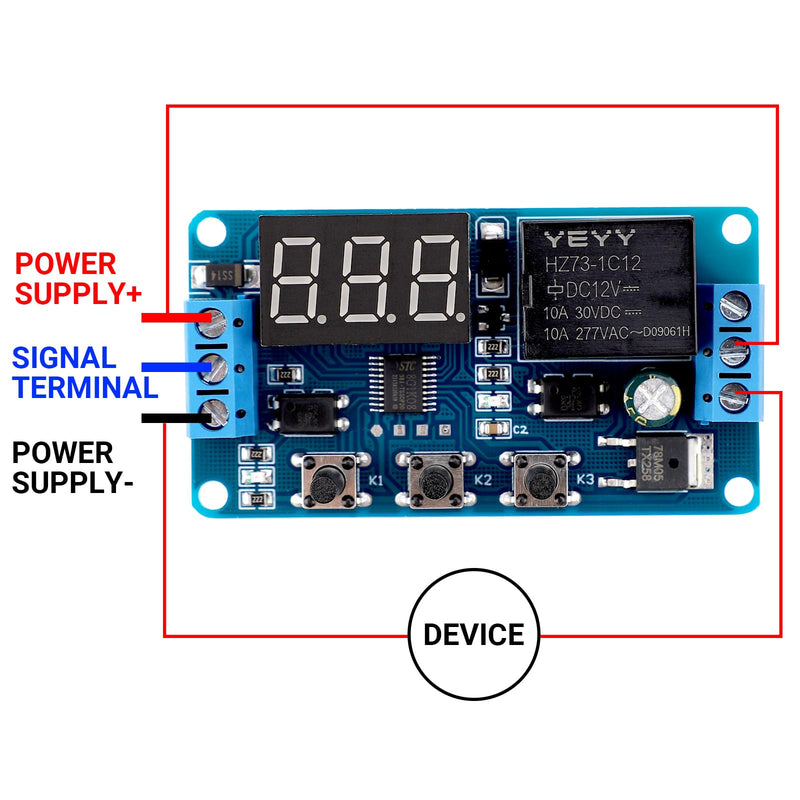 DROK 12V Timer Relay, LED Display 4-Mode On-Off Automotive Time Delay Relay, Electric Delay Timer Switch 0.1s to 999min 1pcs