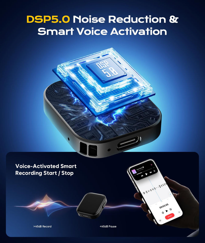 64GB (6800Hours) Magnetic Voice Activated Recorder with DSP AI Noise Reduction, Digital Voice Recorder with OTG File Transfer & Playback, Audio Recorder Portable for Lectures, Meetings & Interviews Black