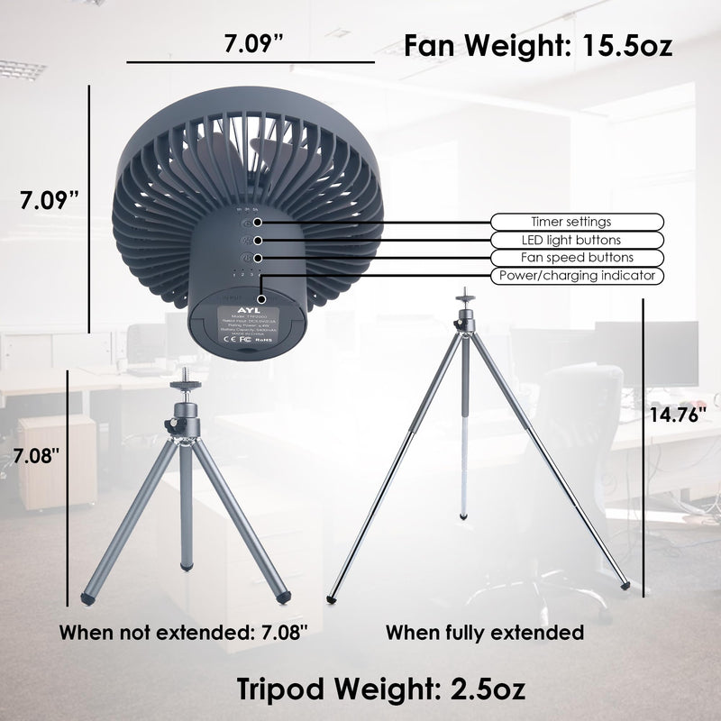AYL 5400mAh Portable Fan Rechargeable, Extendable Tripod Clip On Fan, Battery Operated Desk Fan, USB Fan, Quiet Battery Powered Personal Fan for Bedroom, Office Desk, Gym Treadmill, Golf Cart, Gray