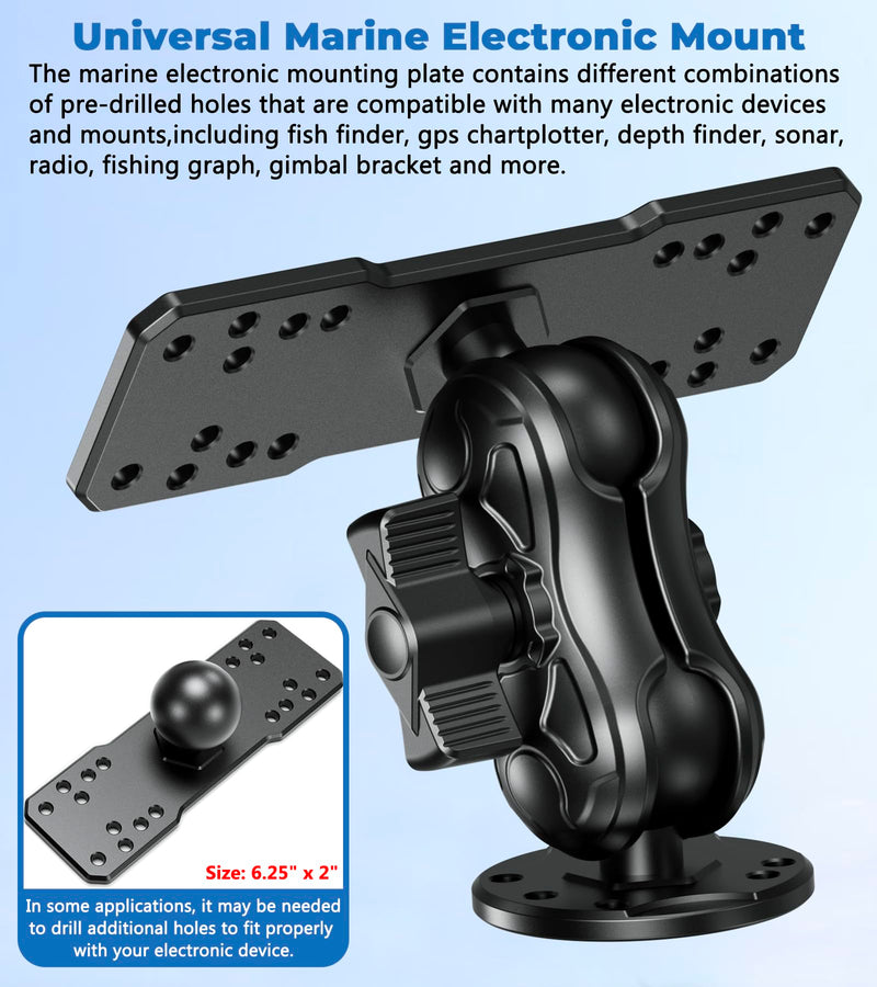 VAZESWIN Aluminum Alloy Fish Finder Mount with C Size 1.5" Ball Rectangular Plate & Round Base, 3.5" Short Arm Marine Electronic Mount Compatible with Garmin, Lowrance, Humminbird, Raymarine and More
