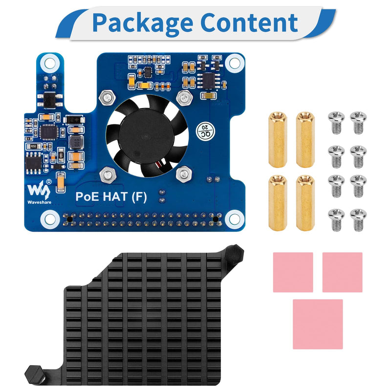 MakerFocus PoE HAT(F) for Raspberry Pi 5, Power Over Ethernet Hats with Metal Heatsink and Active Cooling Fan, Supports IEEE 802.3af/at Network, 5V/12V Power Output and SMPS
