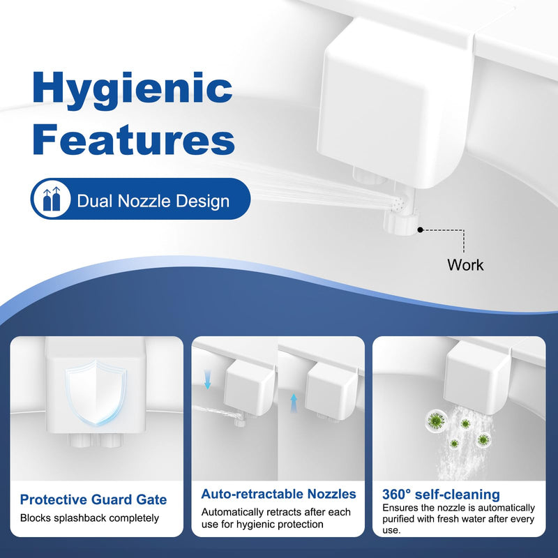 Hibbent Ultra-Slim Bidet Attachment for Toilet, Non-Electric Self Cleaning Bidet Toilet Seat, Adjustable Fresh Cold Water Pressure Bidet Sprayer, Retractable Dual Nozzles for Rear & Feminine Wash Chrome 1