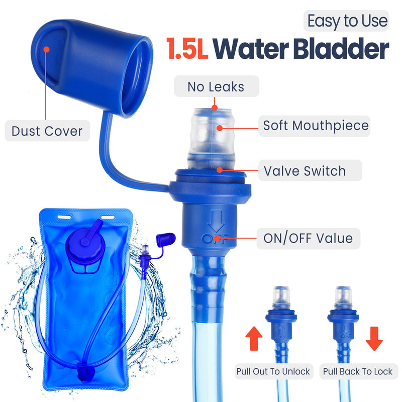 Kids Hydration Backpack with 1.5L Water Bladder Hiking Backpack Lightweight for Boys or Girls Children Biking Climbing Running Cycling Blue