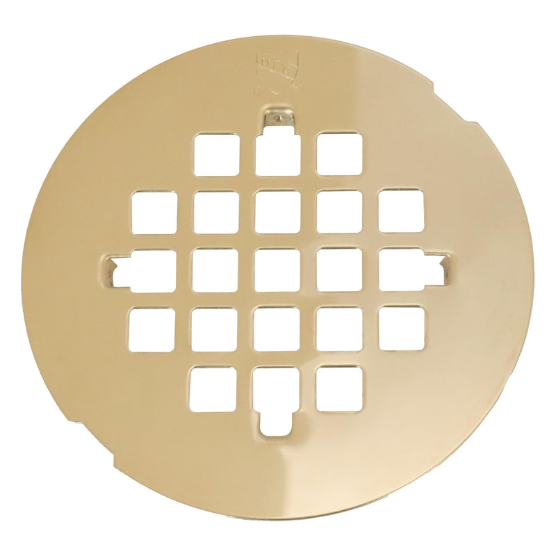 Westbrass D206P-01 2" No-Caulk PVC Compression Shower Drain with 4-1/4" Round Grid Cover, Polished Brass 1-Pack