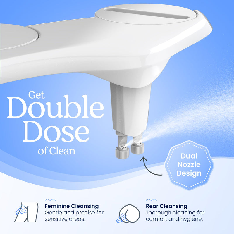 CLEAR REAR Bidet Attachment for Toilet Seat - Non-Electric with Self Cleaning Dual Nozzles, Leak Proof Connectors, Adjustable Water Spray, Rear & Feminine Wash - Hygienic Bathroom Upgrades (Black) A. Cold Water/Black 1.0