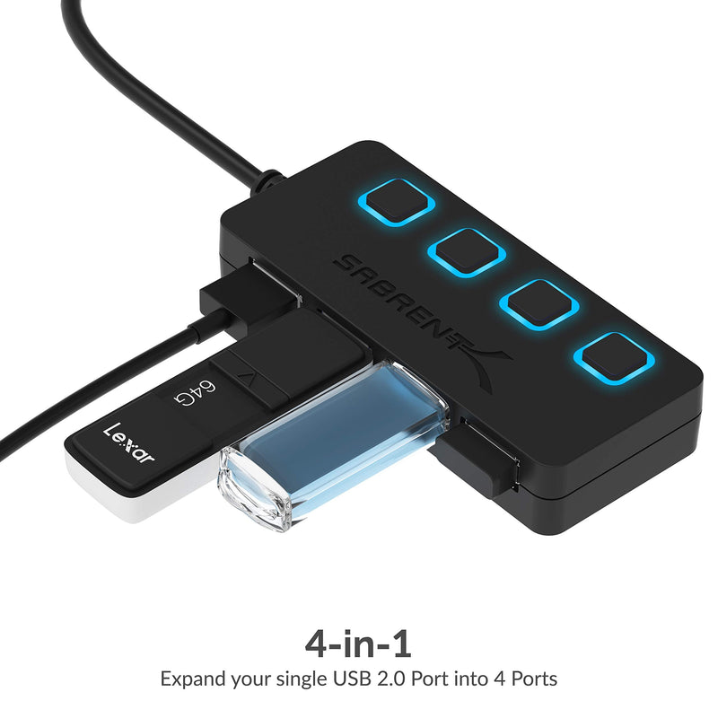 SABRENT 2.5-Inch SATA to USB 3.0 Tool-Free External Hard Drive Enclosure + 4-Port USB 2.0 Hub with Individual LED lit Power Switches