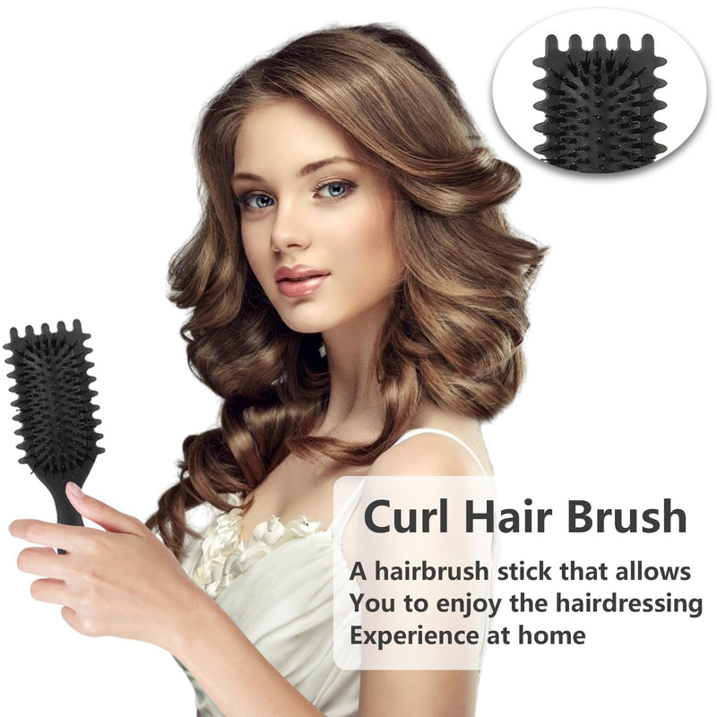 Curl Brush, Curl Defining Brush for Natural Curly Hair, Detangling Styling Brush for Women Girls, Heat Resistant Curling Roller Comb for Frizz Control and Shaping Curls (black) black