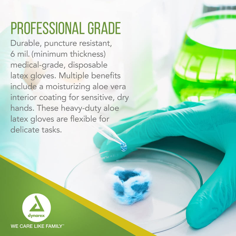 Dynarex Aloetex Latex Aloe Disposable Exam Gloves, Powder Free, Aloe Vera Gloves for Dry Hands, Green Latex Gloves, Green, 1 Box of 100 Gloves (Medium) Medium