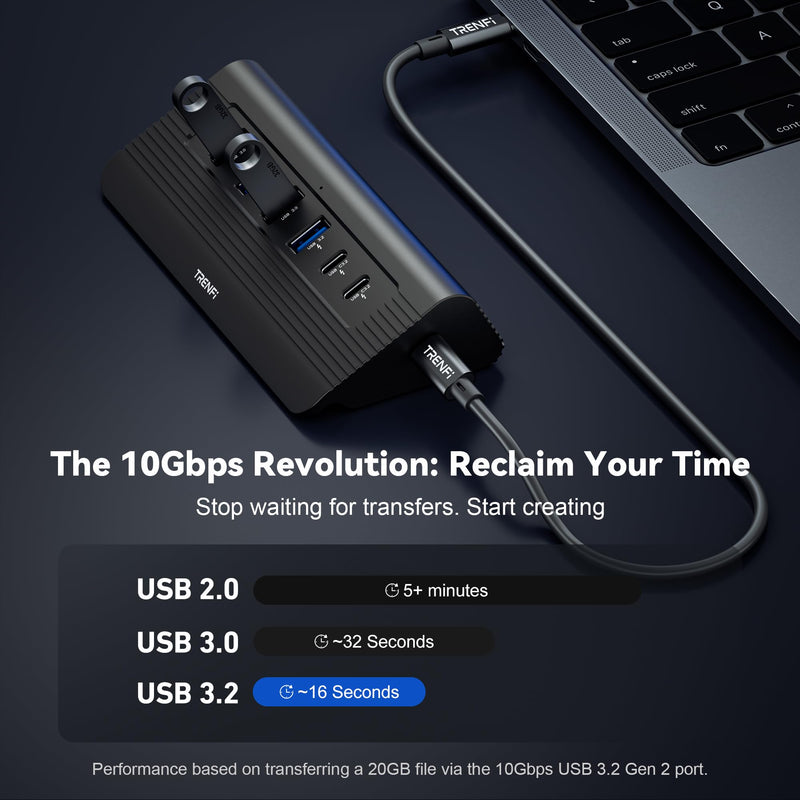 10-in-1 USB C Hub with Detachable Cable, 10Gbps USB 3.2 Gen 2 Hub with 4K 60Hz HDMI, 100W Power Delivery & SD/TF Reader | Powered Docking Station for MacBook Pro/Air M4 M3, Mac mini (Midnight) Midnight