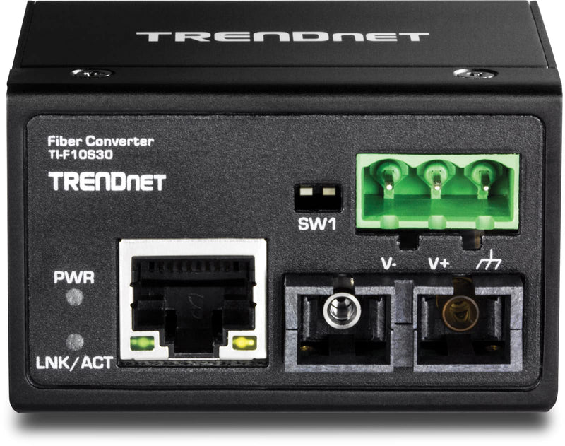 TRENDnet Hardened Industrial 100Base-FX Single-Mode SC Fiber Converter, (30 km, 18.6 Miles), IP40 Rated Housing, TI-F10S30,Lifetime Protection,Black 30 KM