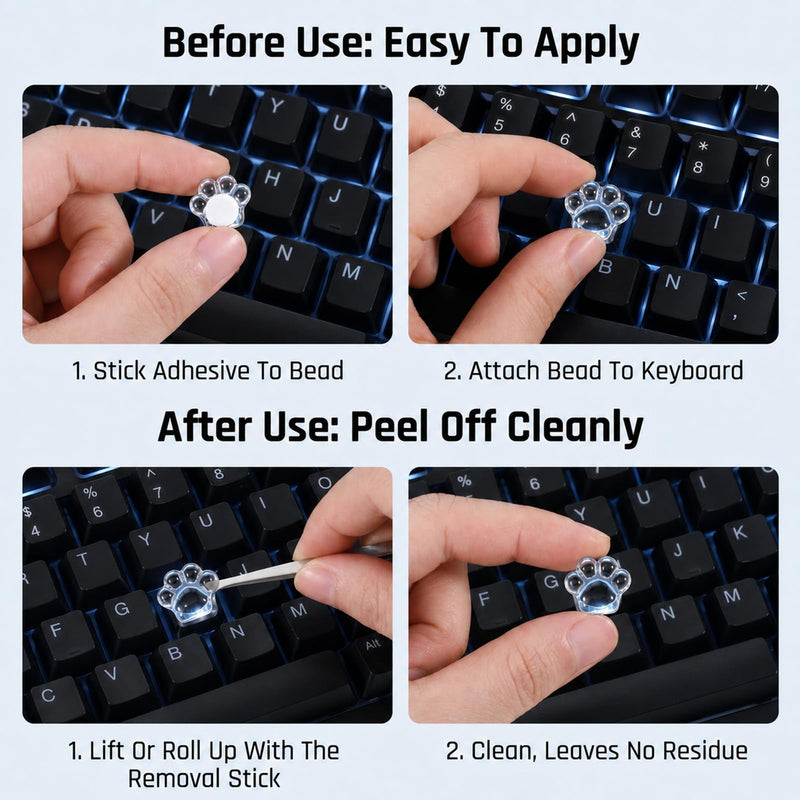 80 Pcs Keyboard Stickers for Long Nails, Clear Raised Glass Cat-Paw Key Covers Ergonomic Height Bubbles, No-Residue Reusable Protective Typing Keycaps for Desktop Laptop External Keyboards Calculator