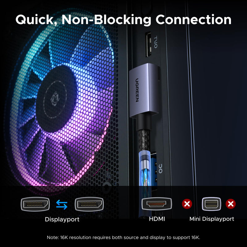UGREEN 16K@60Hz 6.6FT 80Gbps Right Angle DisplayPort Cable DP 2.1, 6.6FT | Support 1080P@540Hz 8K@240Hz, High Speed Braid, 3D HDR HDCP2.3 DSC1.2a VRR Compatible with PC Graphics RTX 5090 4090, HDTV