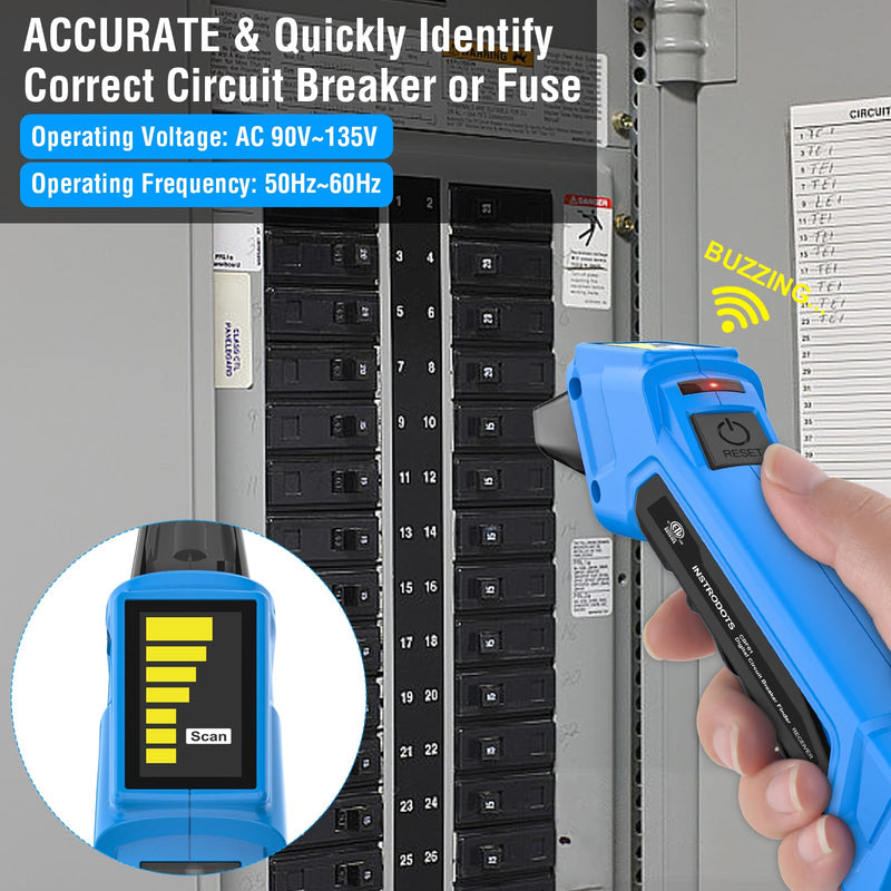 Circuit Breaker Finder Tool with Accessories, 90-135V AC Digital Breaker Finder with Integrated GFCI Outlet Tester, Circuit Tracer with Buzzer Alarm & Color Display, Includes Carrying Case Circuit Breaker Finder with 3 Accessories