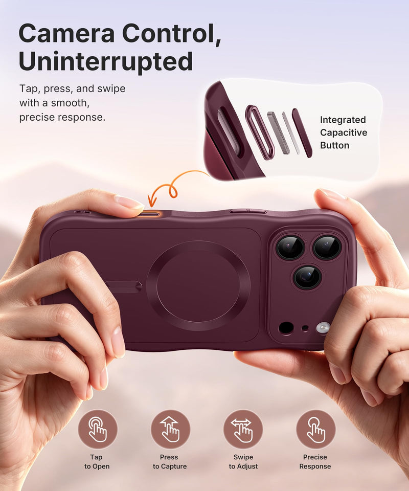CAPRARO Magnetic for iPhone 17 Pro Case Cute Wave, Wine Red | Full Camera Protection, Compatible with MagSafe , Military-Grade Drop Protection, Wave Frame, Phone Case for iPhone 17 Pro For Iphone 17 Pro 6.3 inch