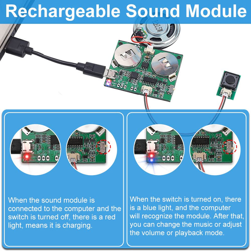 Sound Module, Icstation Programmable Sound Chip for Greeting Card 8M USB Charging Sound Board for DIY Halloween Presents, Compatible with Windows and Mac Computer Rechargeable