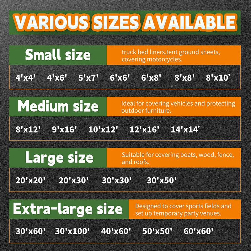 Small Black Tarps 4x6 Feet (2 Pack), UV Resistant, 8 Mil Multipurpose Medium Duty Waterproof Poly Tarp Cover with Metal Grommets and Reinforced Edges by RAINDEWAY Black-8mil 4'x6' (2 Pcs)-Finished Size