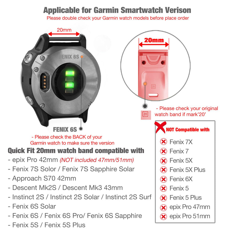 Abanen Lace Silicone Watch Bands for Garmin Fenix 7S / Fenix 6S / Fenix 5S / Instinct 2S, Quick Fit 20mm Soft Silicone Sport Hollowed-out Slim Wrist Strap for epix Pro 42mm Milk Tea