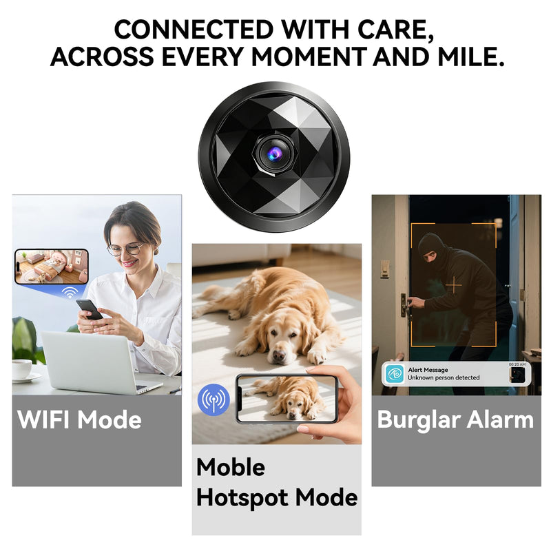4K Indoor Mini WiFi Hidden Camera:with Motion Alerts&Night Vision(black) | Mini spy camera for home, Wireless Nanny cam Works with APP control,Free Cloud Storage black