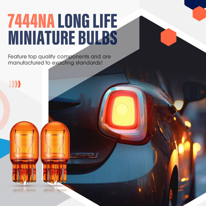 4 Pack 7444NA LED Bulbs 7444NA Long Life Miniature Bulbs Amber T20 12v 21/5w Automotive Lighting Reverse Lights Strobe Brake Backup Tail Turn Signal Replacement Interior Lighting Side Lights