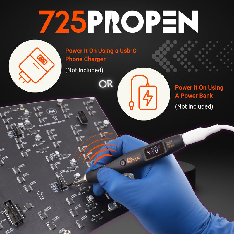 USB-C Wired Soldering Iron with LCD Display, Adjustable Temp, Portable for Electronics Repair Black With Orange