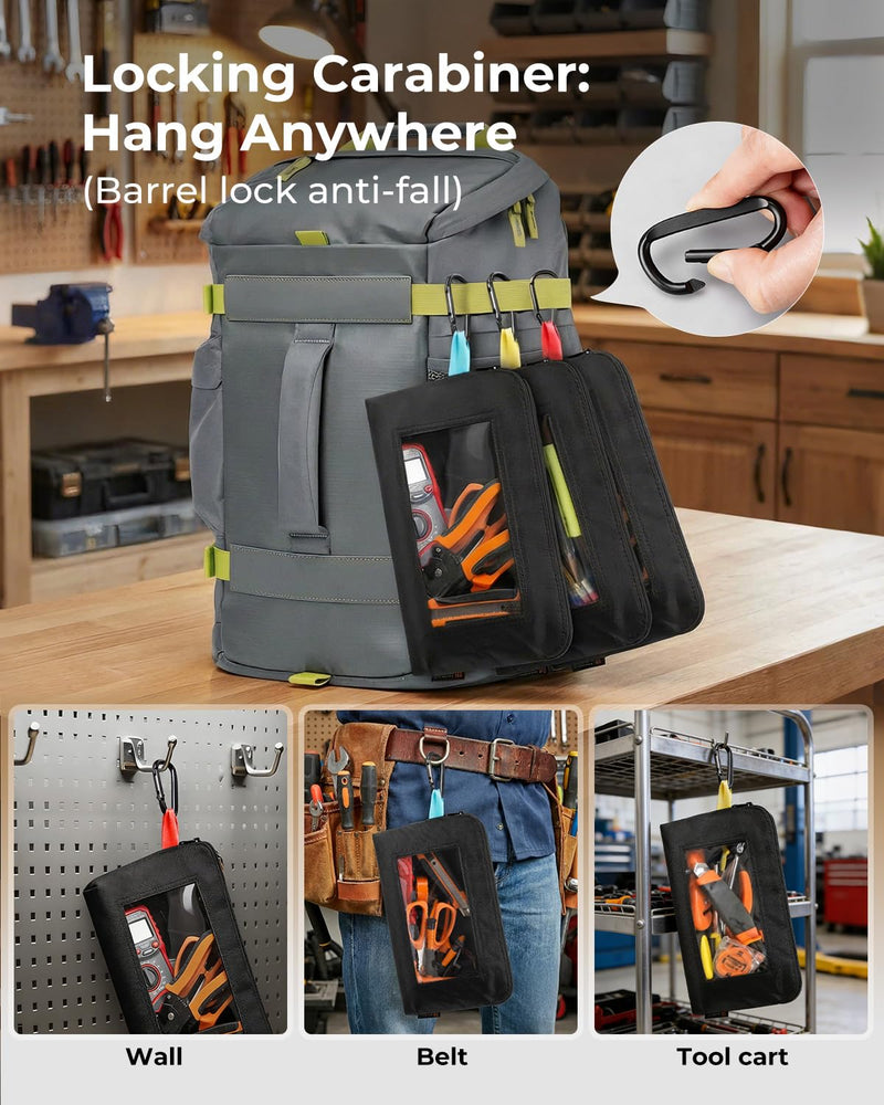 Foxrino Clear Tool Pouch, Heavy Duty Small Tool Bag with Zipper, Canvas Tool Pouch Organizer Bags for Men for Workshop, Contractors, Electricians, Perfect Gifts for Him Dad Father Day, 6 Pack