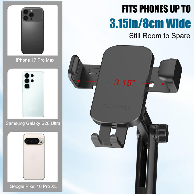 2 in 1 Auto-Clamping Cup Phone Holder for Car, 15W Fast Wireless Charging Cup Holder Phone Mount with USB-C Cable and 12V Car Adapter, Adjustable Car Cup Expander for Large Bottles