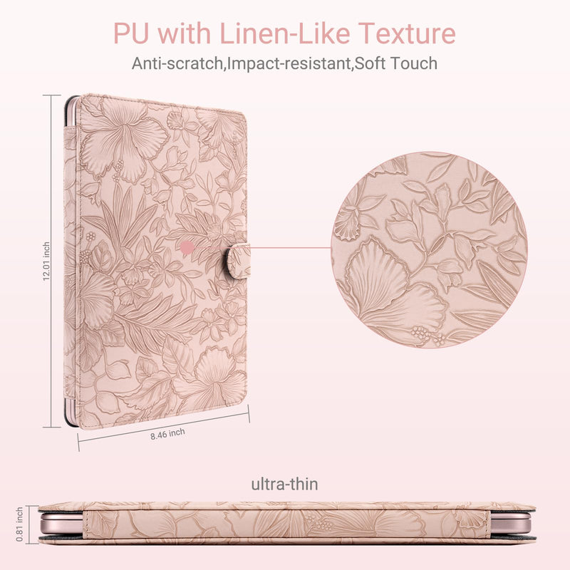 MOSISO PU Leather Hard Shell Case Compatible with MacBook Neo Case 13 inch | 2026 Release Model A3404 with A18 Pro Chip, Embossed Retro Hibiscus PU Leather Portfolio Protective Stand Cover, Pink