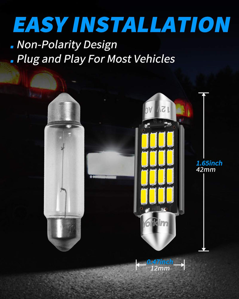 Yorkim Super Bright 578 LED Bulb White 41mm 42mm led Bulb Canbus Error Free 16-SMD 4014 Chipset, 212-2 Dome Light Map Light, 211-2 LED Interior Light, Watts:2W/bulb, Lumens:105LM/bulb,Pack of 4