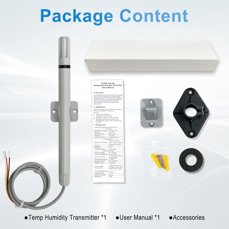 Tzone Temperature and Humidity Sensor 4-20 mA Temp Humidity Transmitter, Industrial Temperature Sensor 4-20ma Analog Humidity Transmitter Wall Mounted -40℃ to 60℃ for Greenhouse HVAC Lab PLC and DCS THT02C 4-20mA Output