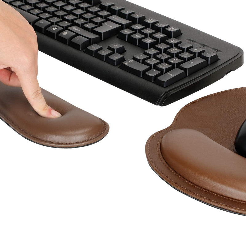 RICHEN Ergonomic PU Leather Keyboard Wrist Rest and Mouse Pad with Wrist Support, Memory Foam Set for Computer/Laptop,Gaming and Office, Comfortable for Easy Typing & Pain Relief (PU Brown) Pu Brown