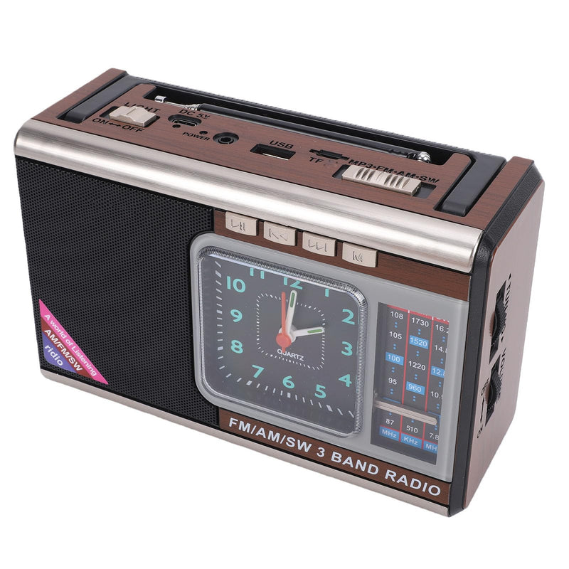 Bewinner Retro Portable Radio | Solar Powered, AM/FM/SW Receiver with USB/SD Playback, Built in Flashlight & Clock for Camping & Outdoor Use