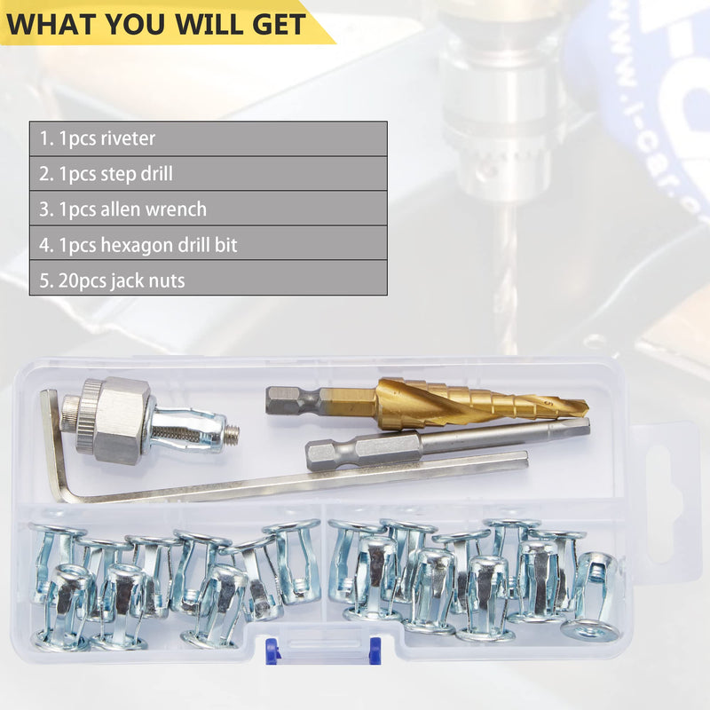 M5 Jack Nut with Installation Tool Kit Threaded Insert Petal Nuts Nutserts Jacknut Srew Anchor Spider Rivnut Blind for Plastic Polywood Pressboard Hardboard M5-20PCS-Steel (With Tool)