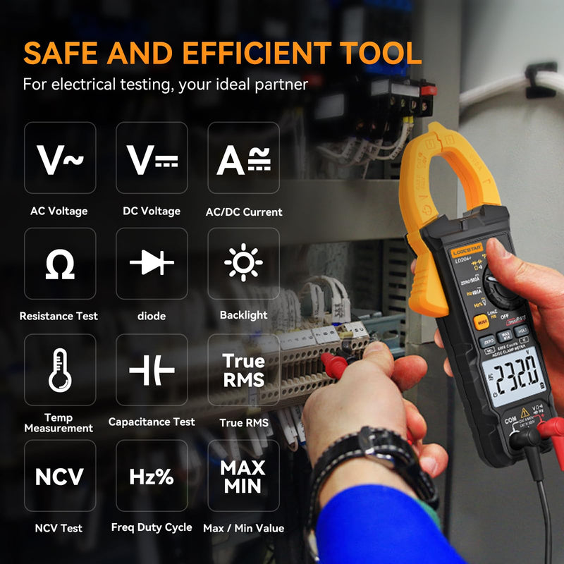 Digital Clamp Meter Multimeter 4000 Counts Voltage Tester with Auto Range, AC/DC Voltage, AC Current, Resistance, Capacitance, Continuity Diode,Live Wire Test, NCV, True RMS, AC Current Meter LD202A+ LD202A+ 4000 Counts AC Current