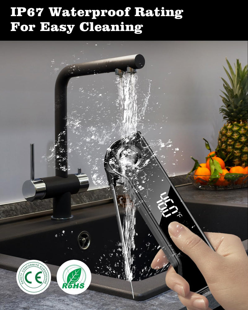 2025 Meat Thermometer Digital, ±0.5°F Accuracy Instant Read Thermometer180° Rotating Display, Calibratable and Auto Off, IP67 Waterproof Food Thermometer for Cooking,Grill,Oil Deep Fry, Brewing,Candy Black