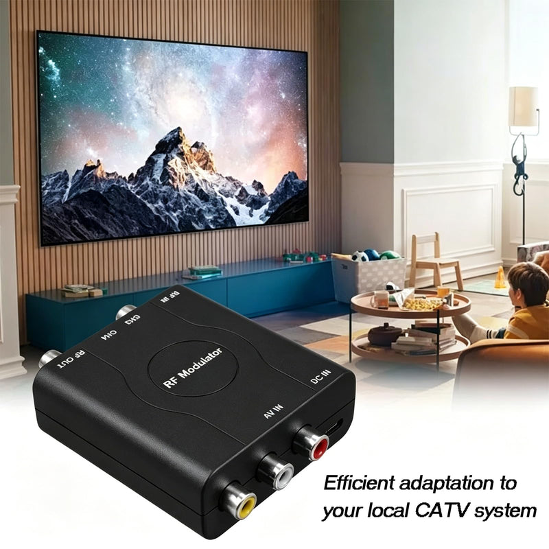 RCA to RF Modulater for TV, AV to Coaxial RF Converter with CH3/CH4 Switch, Analog Video Audio Modulator NTSC Format for Retro Game Console, VHS Player, DVD, VCR