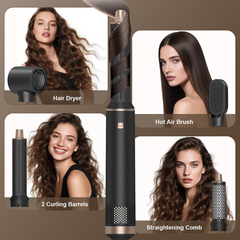 5 in 1 Hair Styler, Magic Hair Styler Set, Hot Air Hair Styler Brush with Hot Air Brush, Hair Dryer Brush, Hair Curler, Air Styler and Hair Dryer, Hairstyler for Volumizing, Straightening (A) A