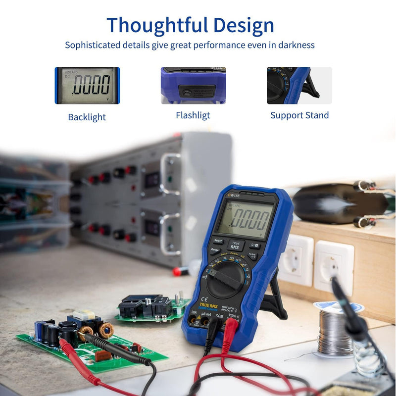 OWON OW18E Bluetooth Digital Multimeter, 20000 Counts True RMS Voltmeter, Auto-Ranging Current Amp Resistance Diodes Continuity, Data Logger, Thermometer, Offline Recording O-18E