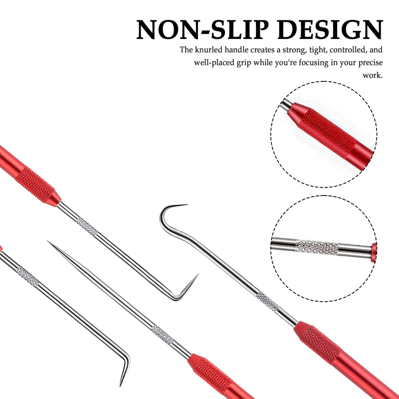 2PCS CarbonSteel Hook Tool and Pick Set,Double End Pick and Hook Set Auxiliary Dismantling Fittings,Universal O Ring Pick Set and Hook Tool Car Accessories Fit for Most Cars (Red) Red