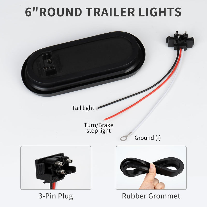 2PCS 6 Inch Oval Red LED Trailer Tail Lights, 10 LEDs Stop/Turn/Brake Lights with Surface Mount Grommets, DOT Certified IP67 Waterproof for Truck RV Boat Trailer Bus