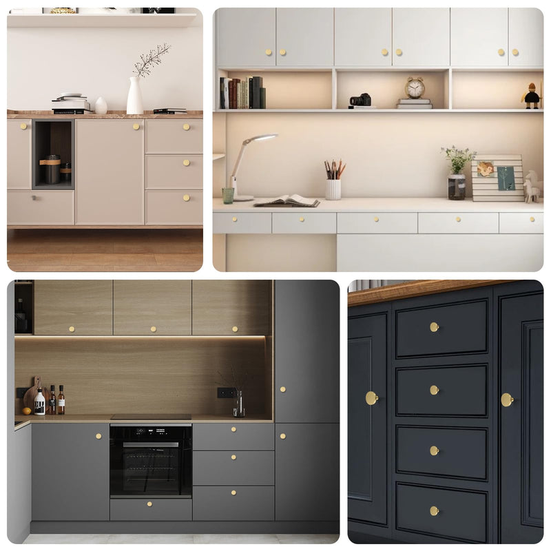 Yiking Soild Brass Brushed Gold Cabinet Knobs - Heavy Duty Real Brass Dresser Knob,Modern Round Gold Closet Door Pulls Small Gold Hardware for Kitchen Bathroom Bedroom Furniture 4pcs 1-5/16in 4pcs 1-5/16"(33mm)