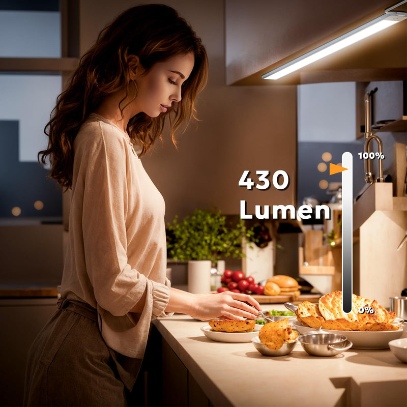 MYPLUS 2pcs 12" Under Cabinet Lights with 5 Color Temperature, Side-Illuminated, Dimmable 285 Lumens,49 LEDs,7W,LED Light Bar Plug-in for Kitchen, Cabinet, Counter and Shelf 12-inch 2