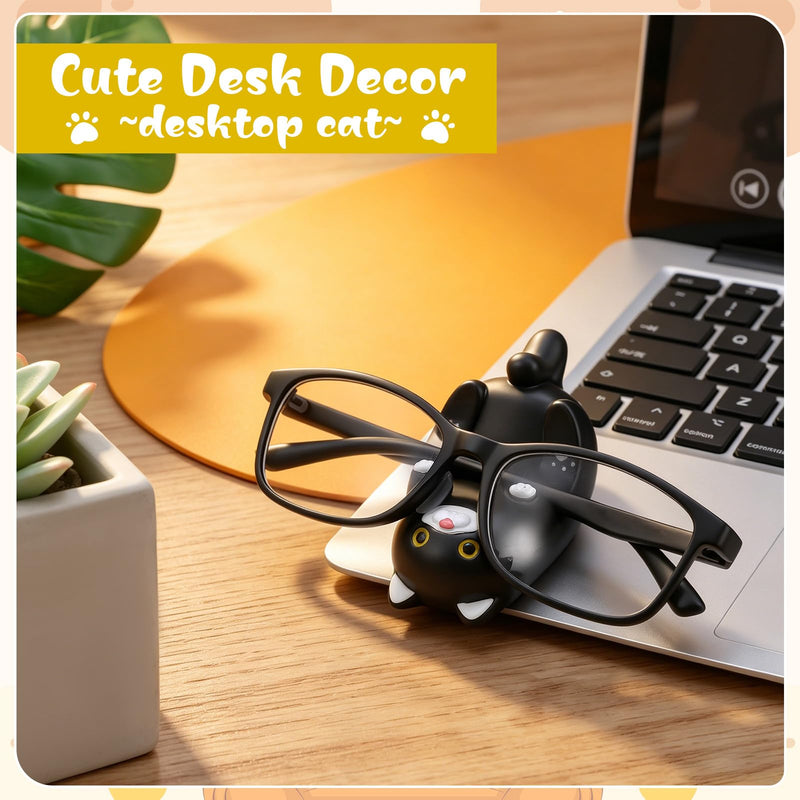Resin Cat Phone Stand & Eyeglass Holder, Desk Decorative (Black) | Sturdy Resin Build, Cute Cat Themed Design, Works as Phone Stand, Eyeglass Holder And Desk Organizer for Home And Office Black 1