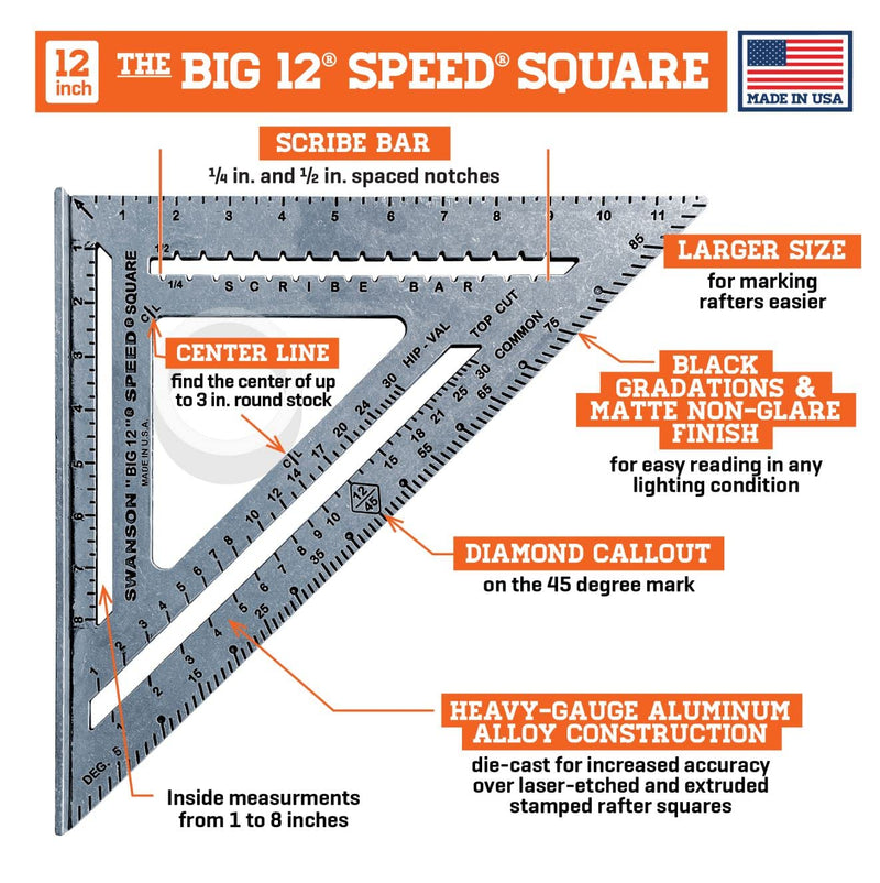 SWANSON Tool Co., Inc SW1201K Value Pack 7 inch Speed Square and Big 12 Speed Square (without layout bar) ships with Blue Book 7" & 12" (inches) Combo