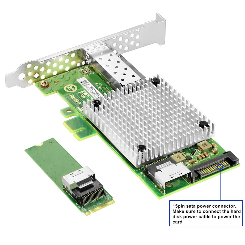 Vogzone M.2 to 10GbE SFP+ NIC, Single SFP+ Port with Intel 82599 chip, M.2 + M Key + SFF-8087 with 35cm(13.7in) Cable, 10 Gigabit Network Card for Windows, Linux, UEFI M.2-10G-SFP(1*SFP+)
